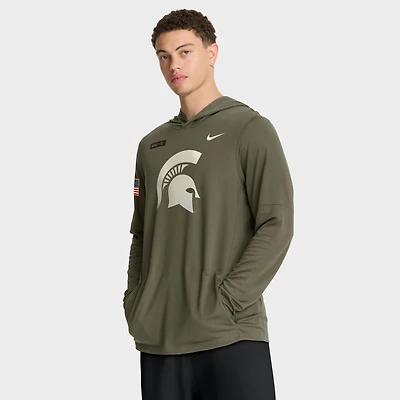 T-shirt à capuche et manches longues Nike Olive Michigan State Spartans 2025 Military Appreciation Dri-FIT pour homme