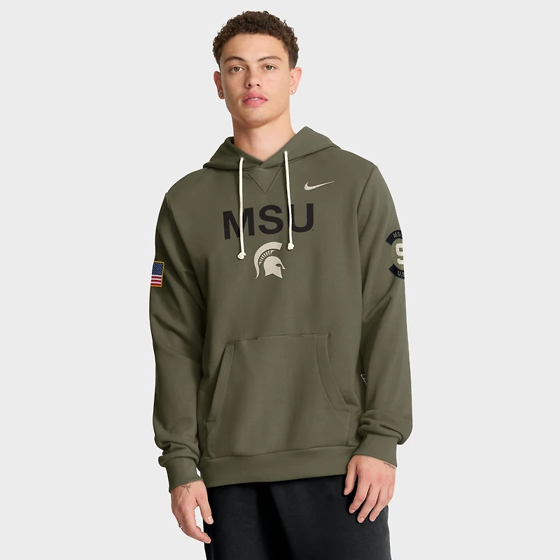 Men's Nike Olive Michigan State Spartans 2025 Military Appreciation Standard Issue Dri-FIT Hoodie