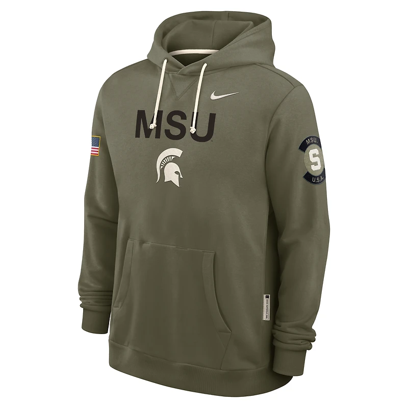 Men's Nike Olive Michigan State Spartans 2025 Military Appreciation Standard Issue Dri-FIT Hoodie