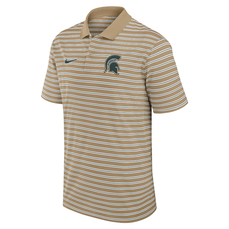 Men's Nike Tan Michigan State Spartans Athletic Prep Striped Performance Polo