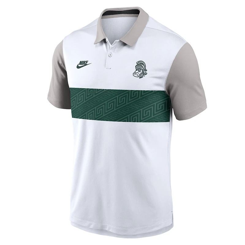 Men's Nike White/Gray Michigan State Spartans Athletic Prep Legacy Logo Vapor Dri-FIT Polo