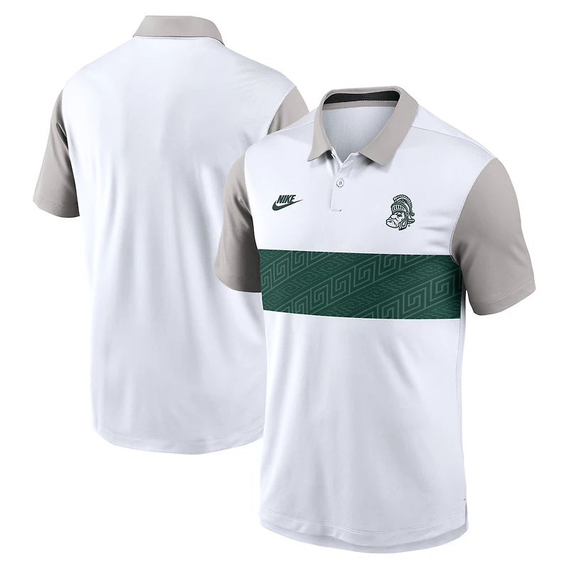 Men's Nike White/Gray Michigan State Spartans Athletic Prep Legacy Logo Vapor Dri-FIT Polo