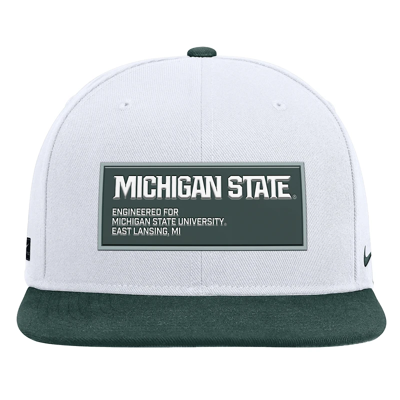 Men's Nike White/Green Michigan State Spartans 2025 On-Field Patch Pro Dri-FIT Snapback Hat
