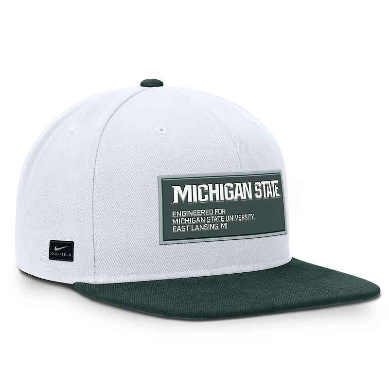 Men's Nike White/Green Michigan State Spartans 2025 On-Field Patch Pro Dri-FIT Snapback Hat