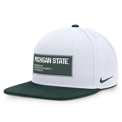 Men's Nike White/Green Michigan State Spartans 2025 On-Field Patch Pro Dri-FIT Snapback Hat
