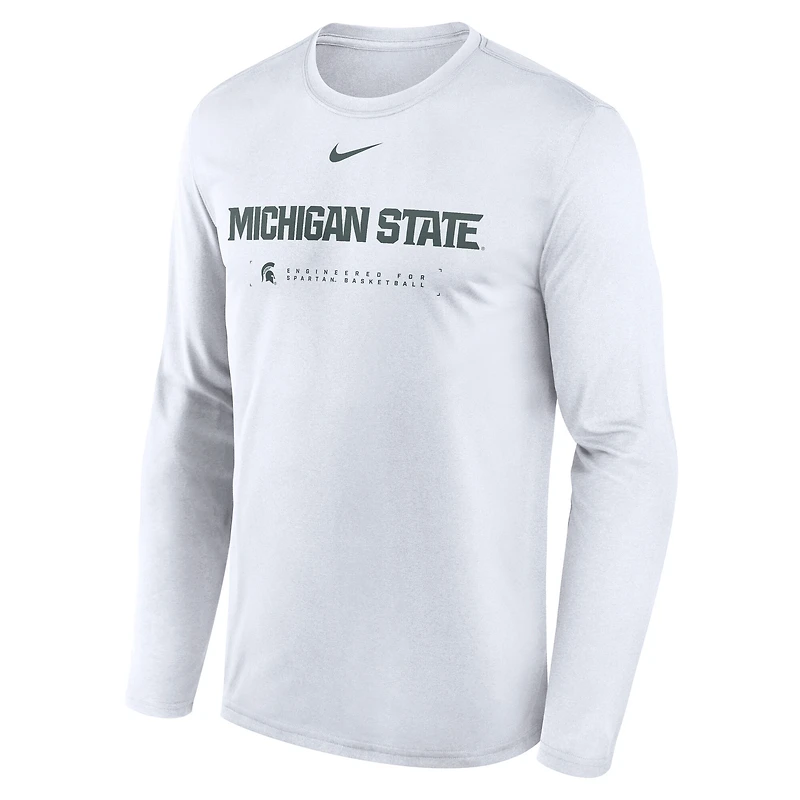 T-shirt à manches longues Nike Michigan State Spartans 2025 Courtside Basketball Shootaround Legend Dri-FIT pour homme, blanc