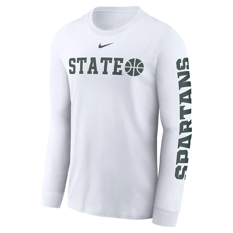 T-shirt à manches longues Nike Michigan State Spartans Basketball Icon Two-Hit pour homme, blanc