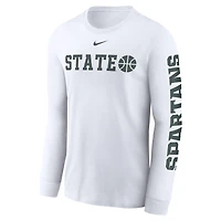 T-shirt à manches longues Nike Michigan State Spartans Basketball Icon Two-Hit pour homme, blanc