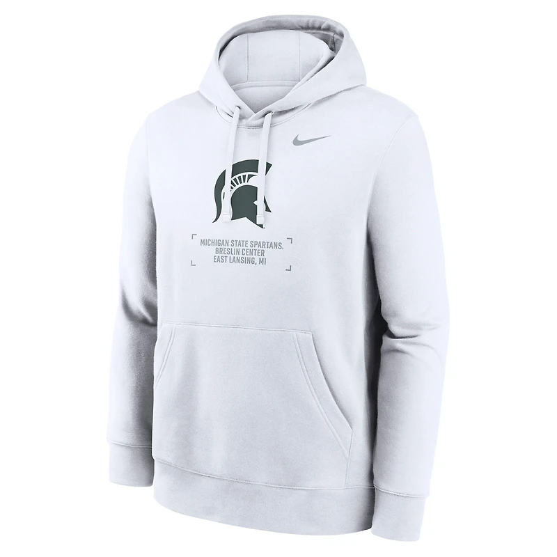Men's Nike White Michigan State Spartans Basketball Two-Hit Club Fleece Pullover Hoodie