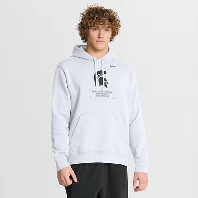 Men's Nike White Michigan State Spartans Basketball Two-Hit Club Fleece Pullover Hoodie