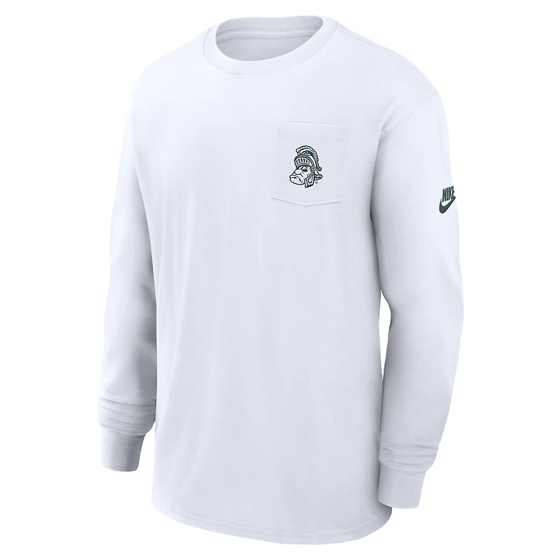 T-shirt à manches longues et poche Nike Michigan State Spartans Legacy Max90 pour homme, blanc