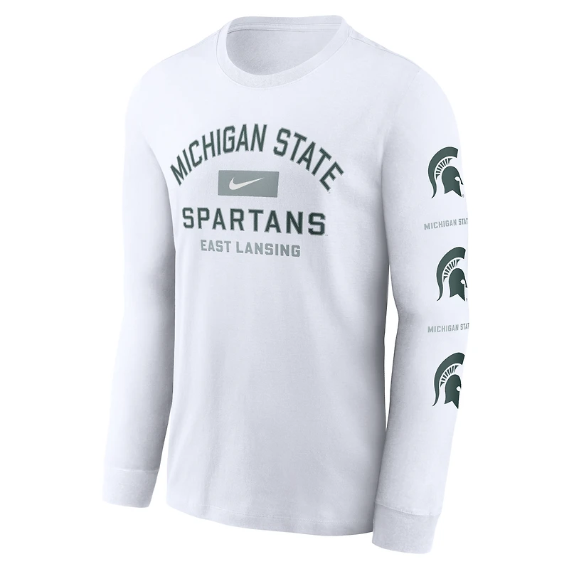 Men's Nike White Michigan State Spartans Primetime Classic Location Long Sleeve T-Shirt