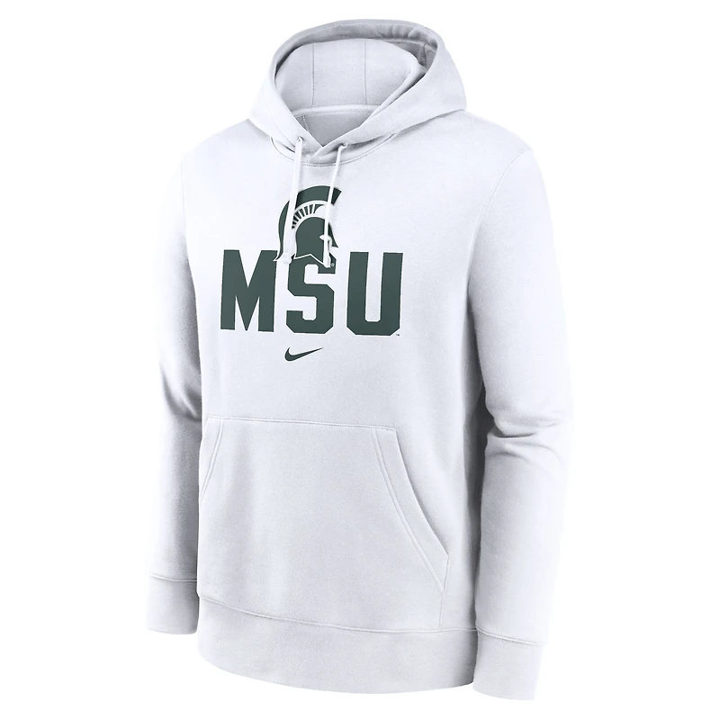 Sweat à capuche en polaire Nike Michigan State Spartans Primetime Club pour homme, blanc