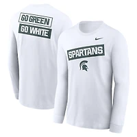 T-shirt Nike blanc à manches longues pour homme, motif classique Two-Hit des Spartans de l'État du Michigan