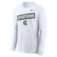 T-shirt Nike blanc à manches longues pour homme, motif classique Two-Hit des Spartans de l'État du Michigan