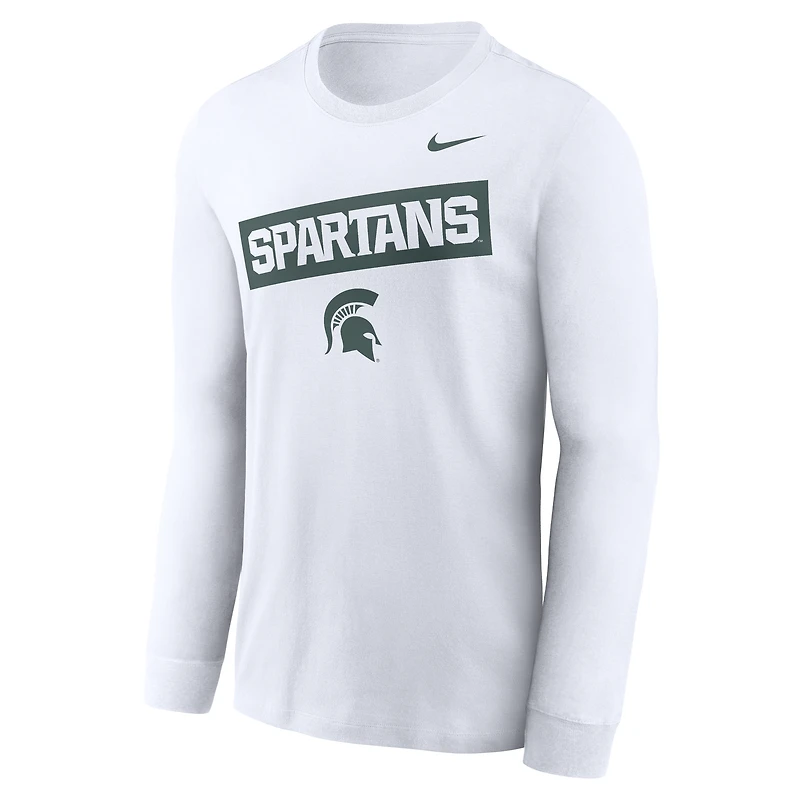 T-shirt Nike blanc à manches longues pour homme, motif classique Two-Hit des Spartans de l'État du Michigan