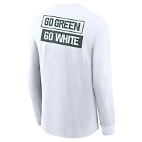 T-shirt Nike blanc à manches longues pour homme, motif classique Two-Hit des Spartans de l'État du Michigan