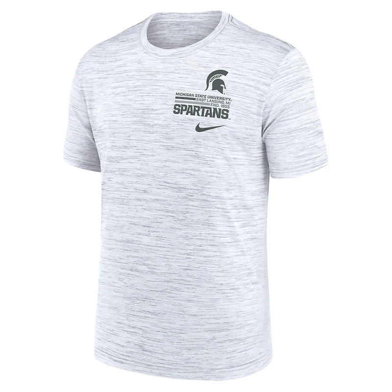 T-shirt Nike blanc pour homme, modèle Velocity Stacked Performance des Spartans de l'État du Michigan
