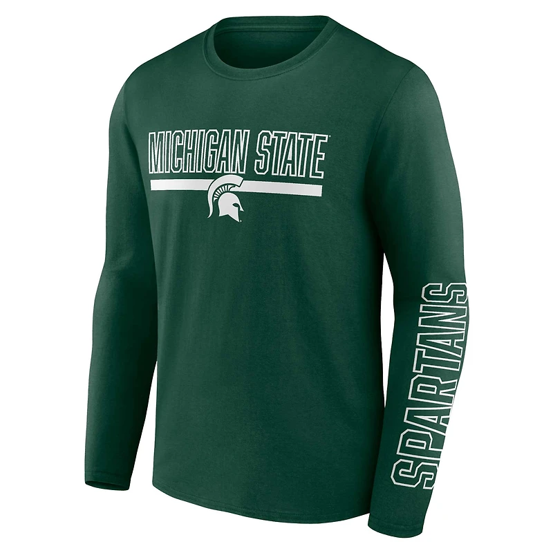 T-shirt à manches longues avec graphique deux coups pour hommes Profile Green Michigan State Spartans Big & Tall