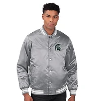 Veste de survêtement en satin pour homme, couleur charbon, style universitaire, Michigan State Spartans
