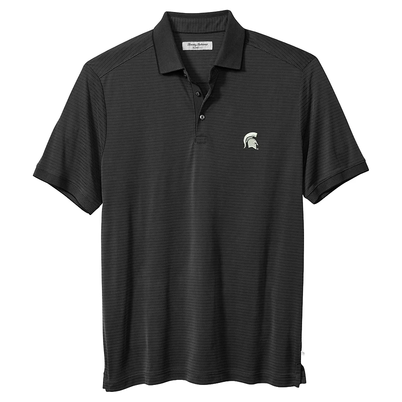 Men's Tommy Bahama Black Michigan State Spartans IslandZone Bay Stripe Polo