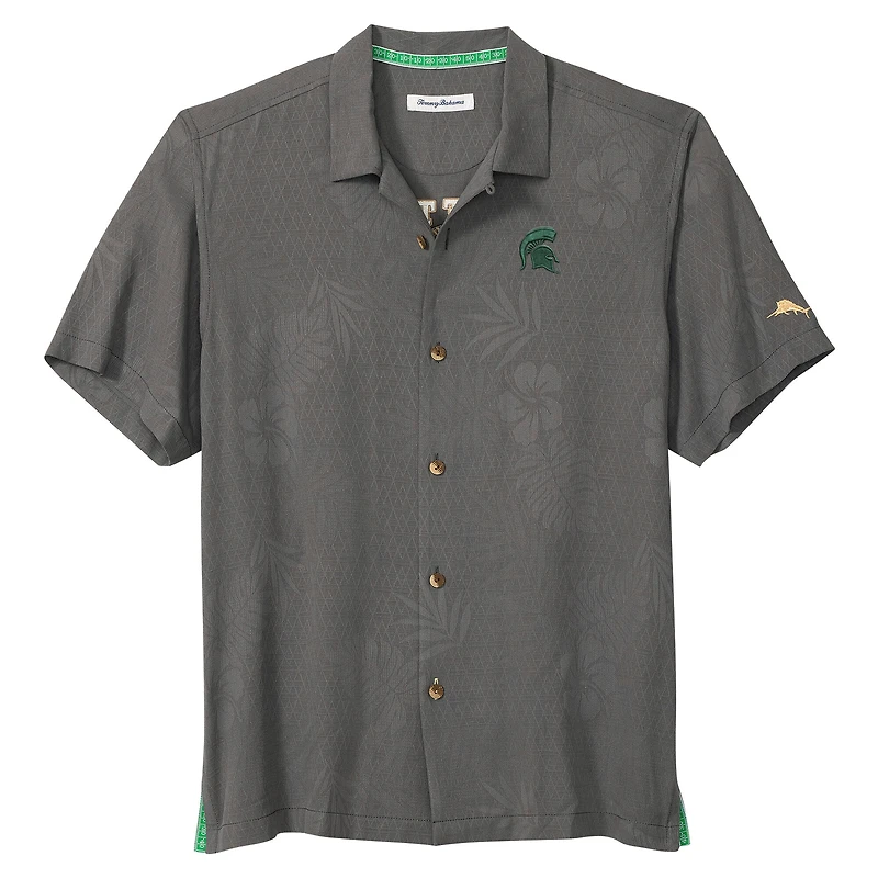 Chemise boutonnée grise Tommy Bahama pour homme, motif Michigan State Spartans Catch of the Day Camp