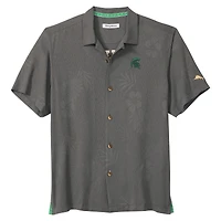 Chemise boutonnée grise Tommy Bahama pour homme, motif Michigan State Spartans Catch of the Day Camp