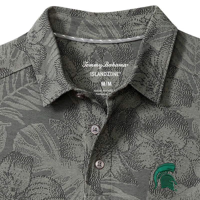 Men's Tommy Bahama Gray Michigan State Spartans Palm Fresco Hibiscus IslandZone® Polo