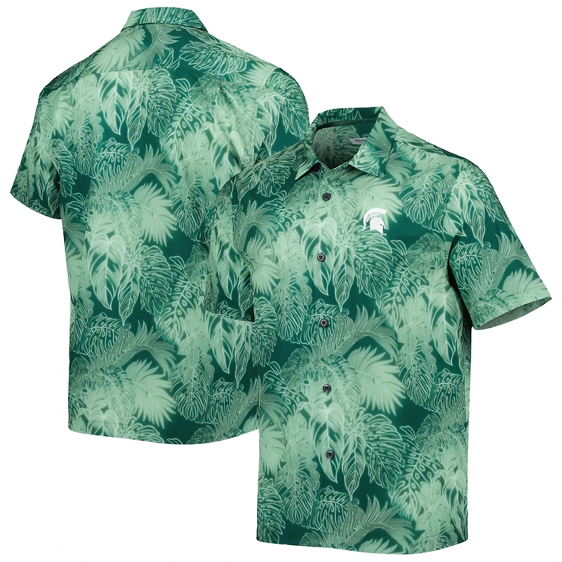 Chemise de camp boutonnée Tommy Bahama Green Michigan State Spartans pour homme, grandes tailles, motif frondes lumineuses Coast IslandZone
