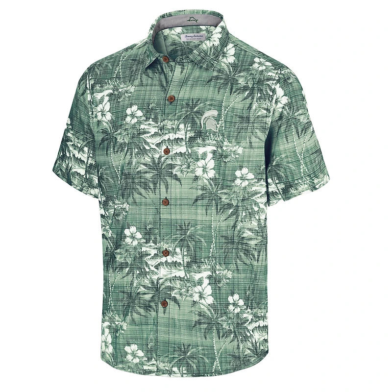 Chemise boutonnée Tommy Bahama verte pour homme, Michigan State Spartans, Coconut Point, Palmetta IslandZone Camp