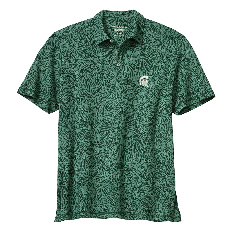 Men's Tommy Bahama  Green Michigan State Spartans IslandZone Wild Hibiscus Tri-Blend Polo