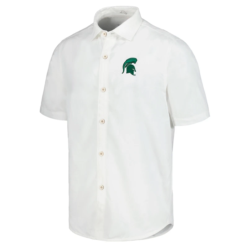 Men's Tommy Bahama White Michigan State Spartans Coconut Point Palm Vista IslandZone Camp Button-Up Shirt