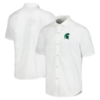 Men's Tommy Bahama White Michigan State Spartans Coconut Point Palm Vista IslandZone Camp Button-Up Shirt