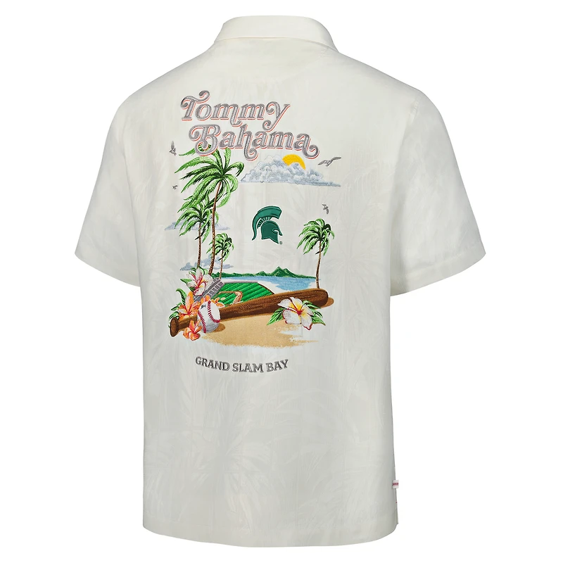 Men's Tommy Bahama White Michigan State Spartans Grand Slam Bay Camp Button-Up Shirt
