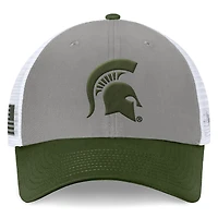 Men's Top of the World Gray/Green Michigan State Spartans OHT Military Appreciation Badge Trucker Adjustable Hat