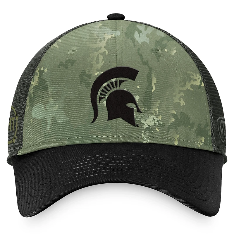 Men's Top of the World Hunter Green/Gray Michigan State Spartans OHT Military Appreciation Unit Trucker Adjustable Hat