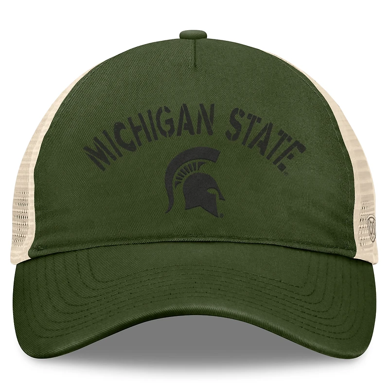 Chapeau réglable pour hommes Top of the World Hunter Green Michigan State Spartans OHT Military Appréciation Glory Trucker
