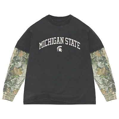 T-shirt à manches longues épais Uscape Apparel noir/camouflage Michigan State Spartans Back Bay Twofer pour homme