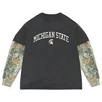 T-shirt à manches longues épais Uscape Apparel noir/camouflage Michigan State Spartans Back Bay Twofer pour homme