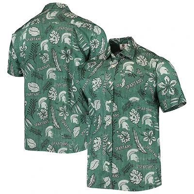 Wes & Willy Green Michigan State Spartans Chemise boutonnée à fleurs vintage pour homme