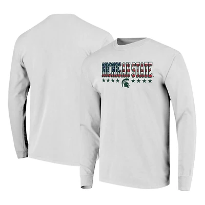 T-shirt à manches longues pour homme, blanc, Michigan State Spartans, taille haute, avec drapeau