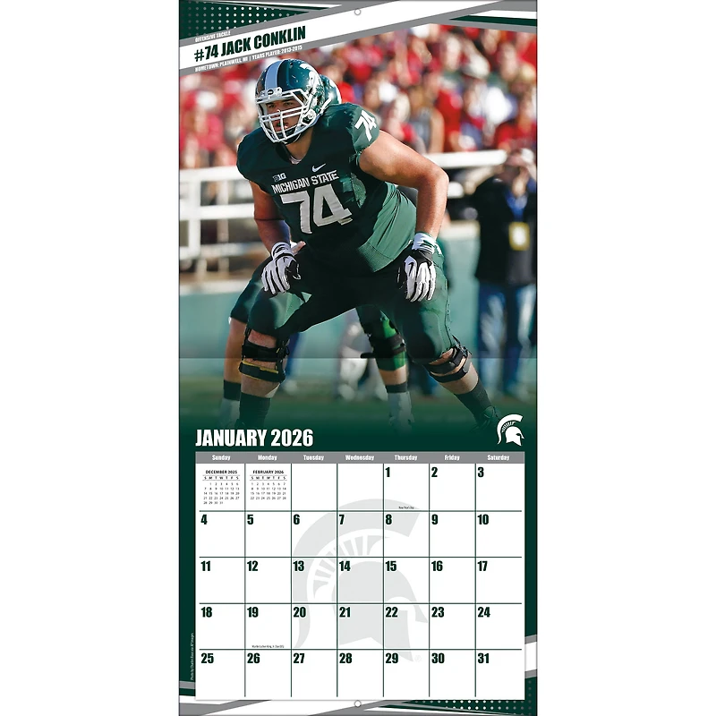 Calendrier mural 2026 des Spartans de l'État du Michigan (12 po x 12 po)