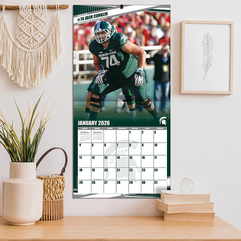 Calendrier mural 2026 des Spartans de l'État du Michigan (12 po x 12 po)