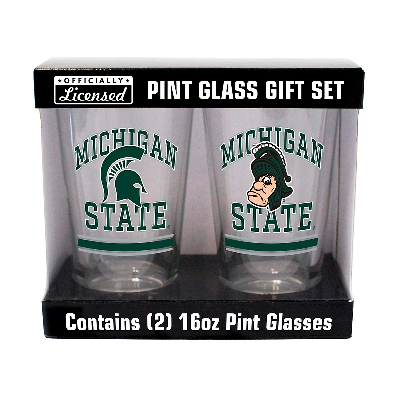 Spartiates de l'État du Michigan 16oz. Verre à pinte, paquet de deux