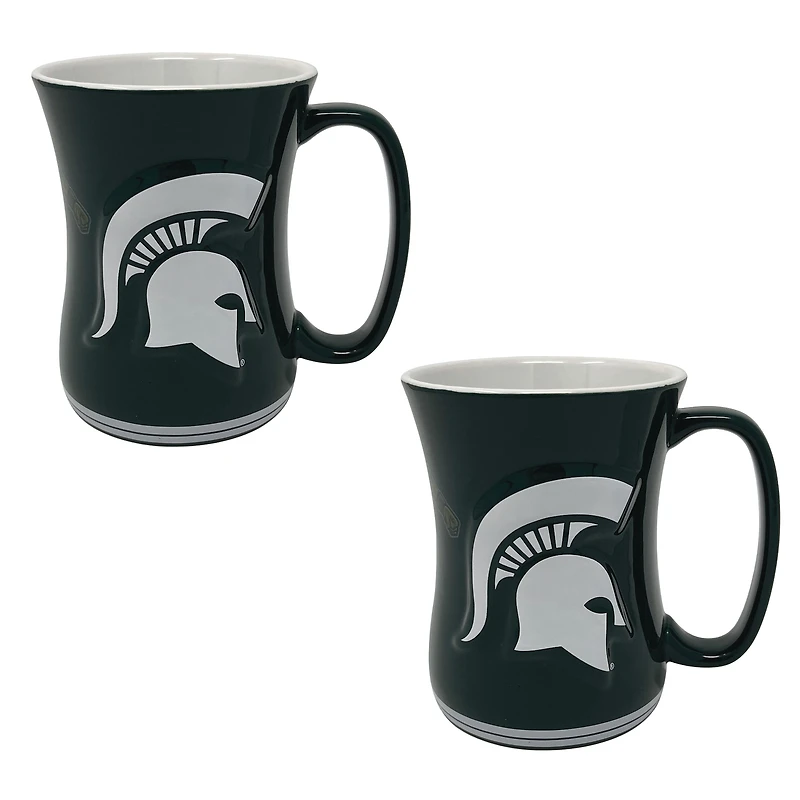 Lot de deux tasses sculptées de barista des Spartans de l'État du Michigan (473 ml)