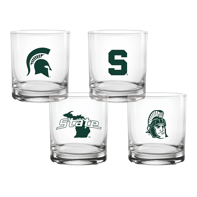Lot de 4 verres à whisky de collection Michigan State Spartans de 14 oz
