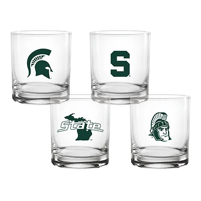 Lot de 4 verres à whisky de collection Michigan State Spartans de 14 oz