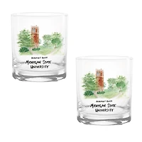 Lot de 2 verres à whisky aquarelles Laura Wilcox des Spartans de l'État du Michigan, 14 oz