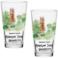 Lot de 2 verres à pinte aquarelles Laura Wilcox des Spartans de l'État du Michigan, 16 oz