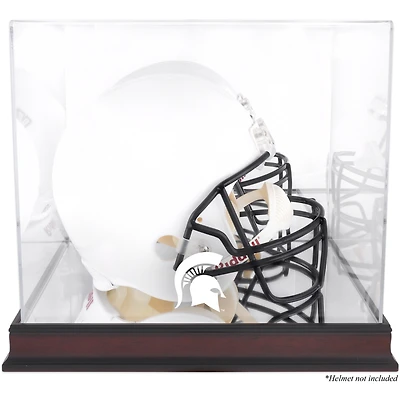 Vitrine de présentation du casque avec logo de l'équipe de base en acajou des Spartans de l'État du Michigan et dos en miroir